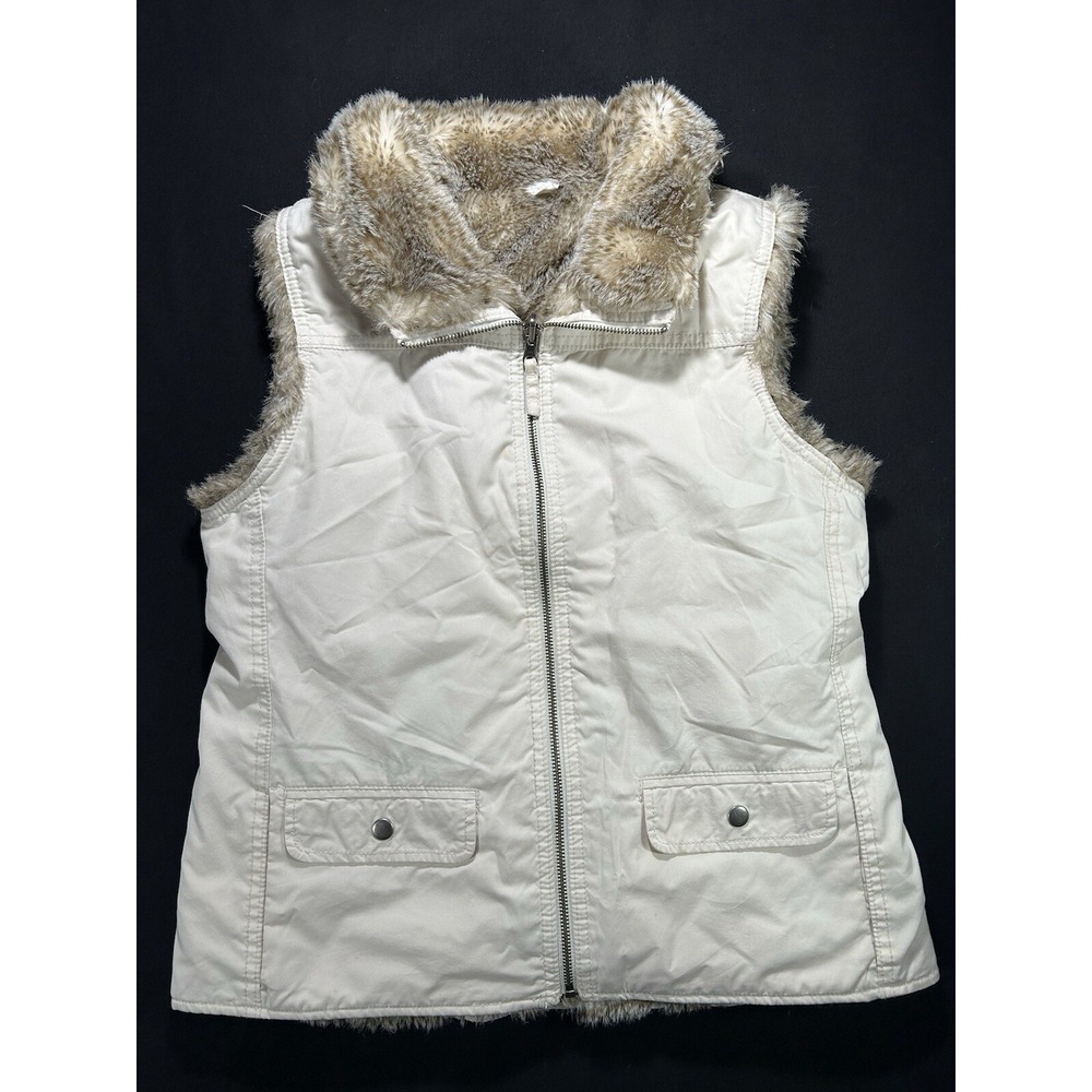 Vintage Gap woven/faux fur‎ Reversible vest women's medium 2004